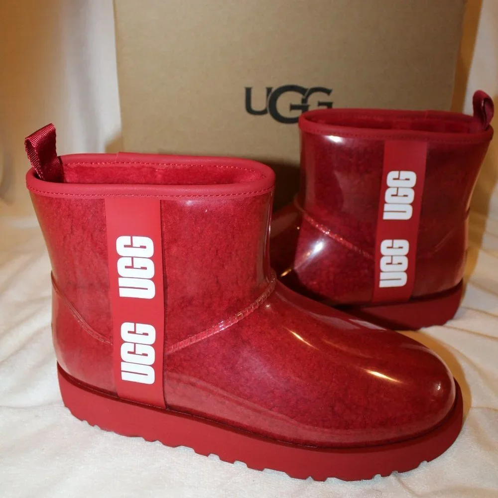 NIB UGG WOMEN'S CLEAR MINI SHEARLING WATERPROOF LOGO BOOTS RED - Picture 3 of 7